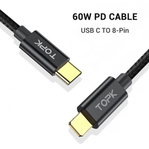 Dây cáp sạc nhanh iphone ipad chân USB-C sang Lightning chính hãng TOPK dài 1M