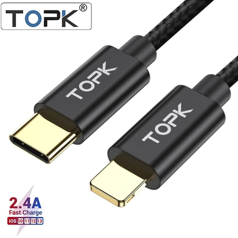 Dây cáp sạc nhanh iphone ipad chân USB-C sang Lightning chính hãng TOPK dài 1M