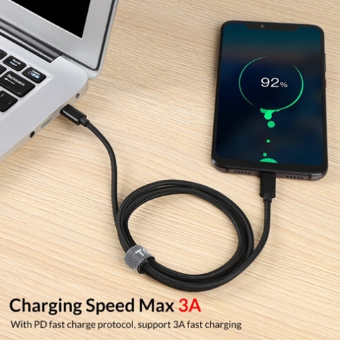 Cáp sạc nhanh USB Type-C 60W TOPK SK0081 dài 1M – Dây bọc vải, chống gãy, truyền 480Mbps