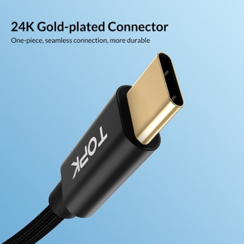 Cáp sạc nhanh USB Type-C 60W TOPK SK0081 dài 1M – Dây bọc vải, chống gãy, truyền 480Mbps