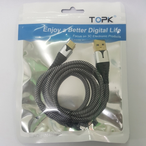 Dây cáp Sạc Nhanh TOPK SK0084 USB-A to Type-C 40W Dài 1M – Dây Bọc Vải, Đầu Mạ Vàng có đèn báo