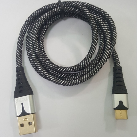 Dây cáp Sạc Nhanh TOPK SK0084 USB-A to Type-C 40W Dài 1M – Dây Bọc Vải, Đầu Mạ Vàng có đèn báo