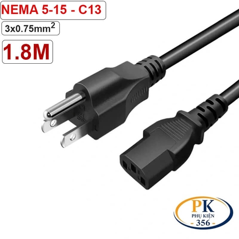 Dây nguồn C13 NEMA 5-15 chuẩn US 3 chấu lõi 3x0.75mm2 10A dài 1.5M 1.8M 3M