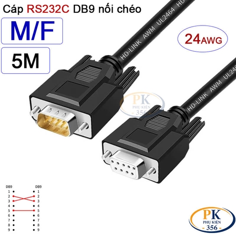 Dây cáp RS232C DB9 nối chéo 2 đầu đực- cái male - female Null Modem 24AWG vỏ PVC cao cấp 0.5M-40M