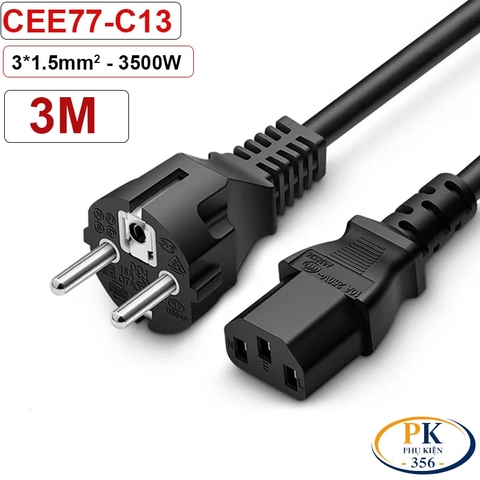 Cáp nguồn máy tính C13 EU CEE 7/7 Schuko lõi đồng 3x1.5mm² dài 1.8m – 10m | An toàn – Bền bỉ