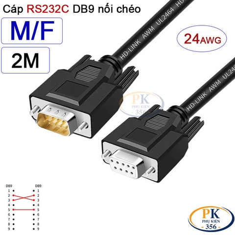 Dây cáp RS232C DB9 nối chéo 2 đầu đực- cái male - female Null Modem 24AWG vỏ PVC cao cấp 0.5M-40M