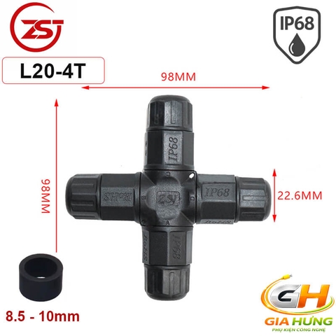 Đầu Cút Nối Chia Dây Điện Chống Nước IP68 4 Ngả ZSJ L20-4T-2P Dùng Cho Dây 2.5mm²