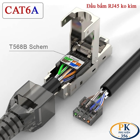 Đầu Bấm Mạng RJ45 Cat6A Tool Free Không Cần Kìm, Vỏ Kim Loại Chống Nhiễu 10Gbps/500MHz chuẩn công nghiệp
