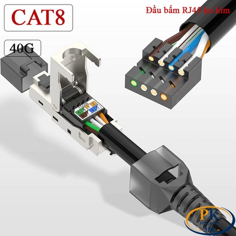 Đầu Bấm Mạng RJ45 Cat8 Tool Free Không Cần Kìm, Vỏ Kim Loại Chống Nhiễu 40Gbps/2000MHz chuẩn công nghiệp
