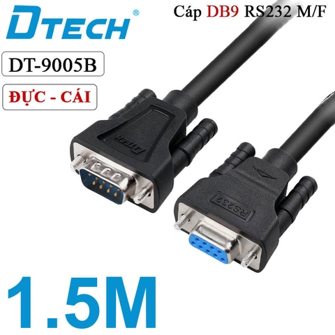Dây Cáp COM DB9 RS232 Đực sang Cái Dtech DT-9005B M/F dài 1.5M - 5M