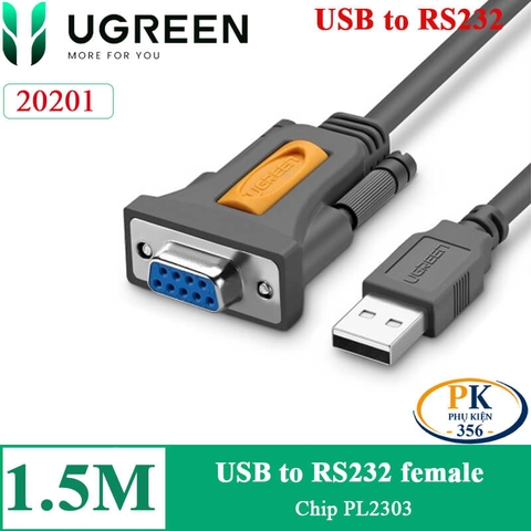 Cáp chuyển đổi USB sang RS232 COM DB9 Female UGREEN 20201 (1.5M) – Chip PL2303