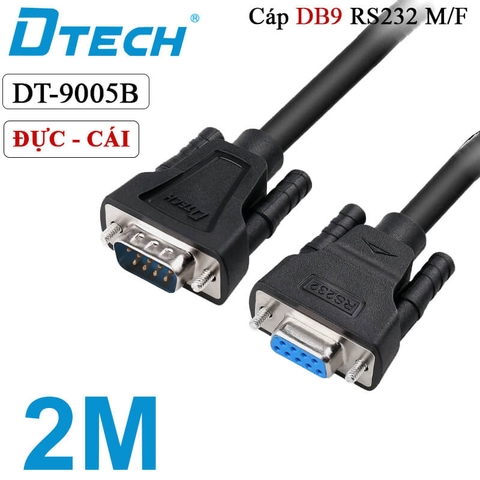 Dây Cáp COM DB9 RS232 Đực sang Cái Dtech DT-9005B M/F dài 1.5M - 5M