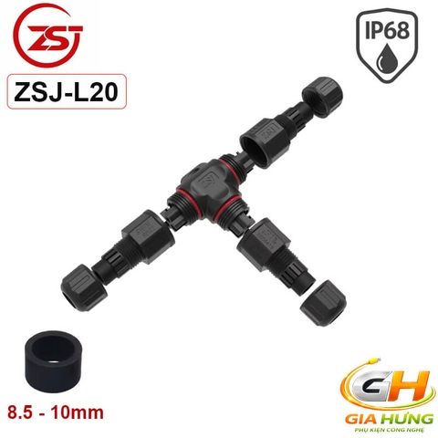 Đầu Cút Nối Chia Dây Điện Chống Nước IP68 3 Ngả Chữ T ZSJ L20T-2P Dùng Cho Dây 2.5mm²