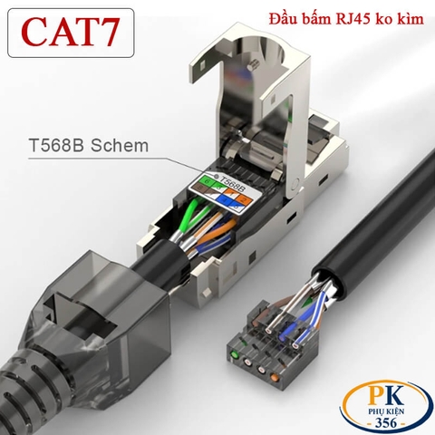 Đầu Bấm Mạng RJ45 Cat7 Tool Free Không Cần Kìm, Vỏ Kim Loại Chống Nhiễu 10Gbps/600MHz chuẩn công nghiệp
