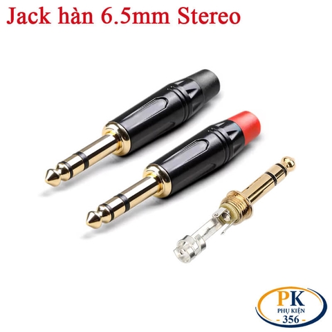 Đầu hàn jack 6.5mm stereo (6 ly) mạ vàng – Vỏ kim loại, dùng cho cáp 3–6mm - Thẳng
