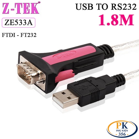 Cáp chuyển USB to RS232 DB9 FTDI FT232 1.8m Z-TEK ZE-533A chính hãng