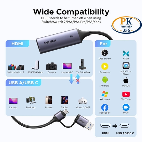 USB Type C ghi hình Livestream HDMI 4K@30Hz Ugreen 15389 CM629