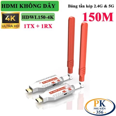 Bộ Chia HDMI Không Dây 1 Ra 2 HDWL150-4K 4K@30Hz Khoảng Cách 150m Băng Tần Kép 2.4G/5G