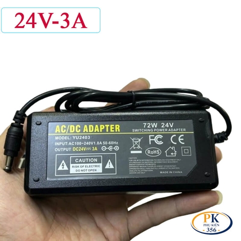 Bộ Nguồn Adapter DC 24V 3A 72W YU-2403 – Jack DC 5.5×2.5mm, Chống Nhiễu, Ổn Định
