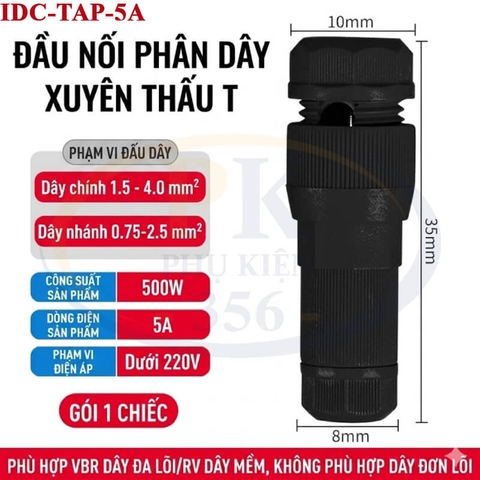 Đầu Nối Nhanh Trích Tách Dây Điện Xuyên Thấu Chữ T IDC-TAP-5A không cần tách vỏ dây
