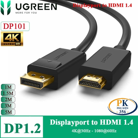 Dây cáp chuyển Displayport sang HDMI 1.4 4K@30Hz DP101 chính hãng Ugreen dài 1M 1.5M 2M 3M 5M 10238 10239 10202 10203 10204