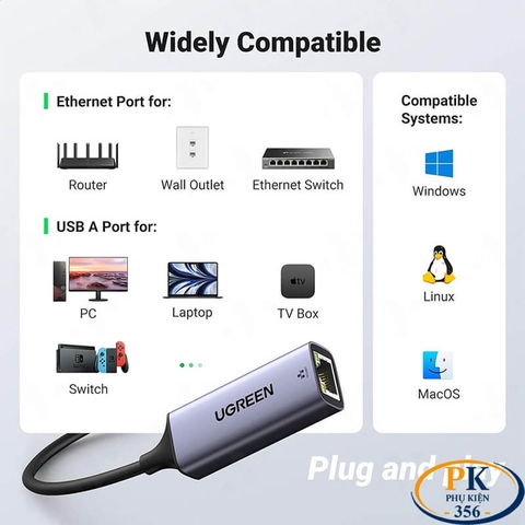 Cáp Chuyển USB 3.0 to LAN Gigabit 1Gbps Ugreen 50922 CM209 Chipset AX88179 Vỏ Nhôm Màu Ghi