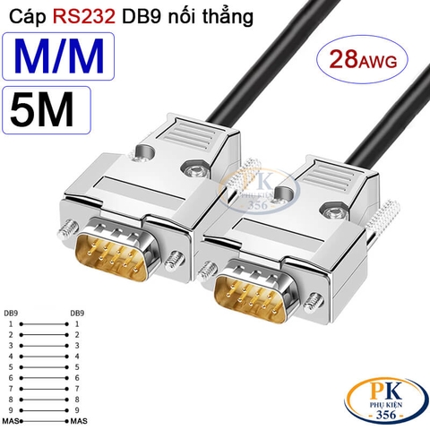 Dây cáp RS232 DB9 nối thẳng 2 đầu đực male - male 28AWG vỏ thép cao cấp dài 0.5M-40M