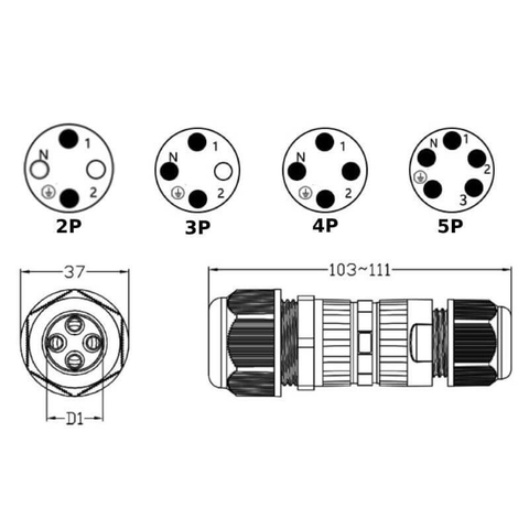 Đầu Nối Chia Dây Điện 1 Vào 3 Ra Chống Nước IP68 Eweichat EW-M25-4T