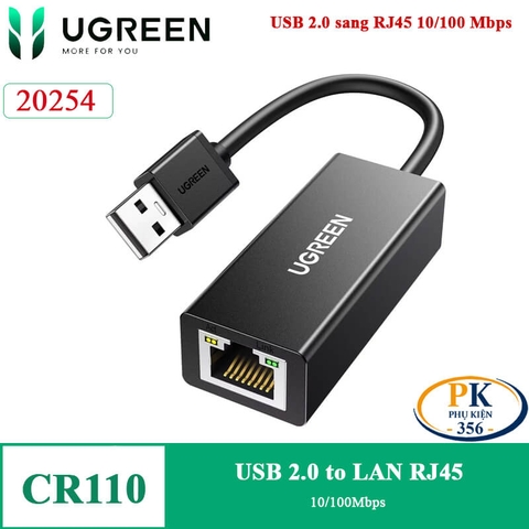 Cáp Chuyển USB 2.0 to LAN 10/100Mbps Ugreen 20253 CR110 Chipset AX88772A màu trắng