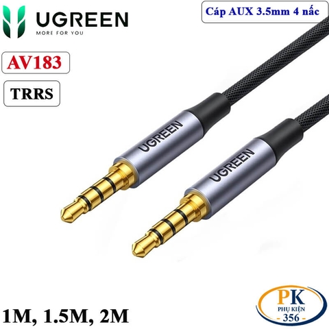 Dây Audio AUX 3.5mm 2 Đầu 4 Nấc TRRS Ugreen AV183 – Hỗ Trợ Mic, Tai Nghe