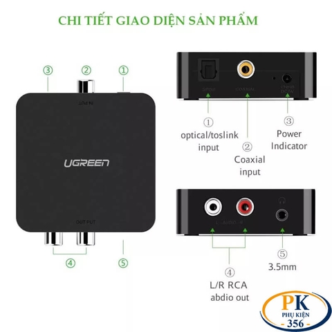 Bộ chuyển audio Quang optical Coaxial sang AV 3.5mm chính hãng Ugreen 30523