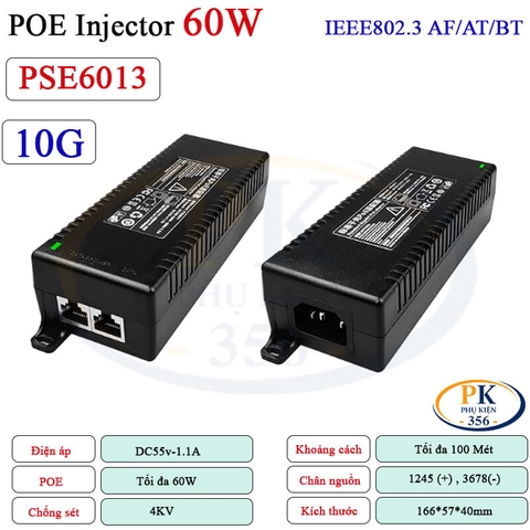 Nguồn POE Injector 60W 10G KM-Etech PSE6013 chuẩn IEEE 802.3af/at/bt chống sét 4KV