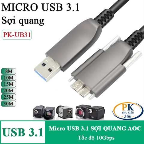 Dây Cáp Micro USB 3.1 Sợi Quang Cho Camera Công Nghiệp (8M–30M) – USB 3.1 Micro B Fiber PK-UB31
