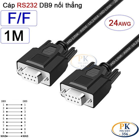 Dây cáp RS232 DB9 nối thẳng 2 đầu cái female - female 24AWG vỏ PVC cao cấp dài 0.5M-40M
