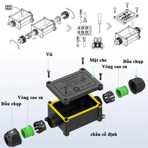 Hộp Nối Điện Chống Nước 2 Ngả IP68 E-Weichat EW-M2068S-2T Chính Hãng