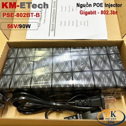 Bộ nguồn Adapter PoE+ Plus Injector 56V 90W Gigabit chuẩn IEEE802.3bt KM-Etech PSE802BT-B vỏ kim loại dùng cho camera PTZ