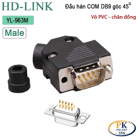 Đầu Jack Hàn COM DB9 Bẻ Góc 45 Độ Chân Đồng Vỏ Ốp Nhựa HD-Link YL-963M/F Cao Cấp