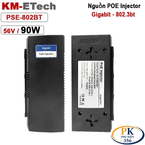 Bộ nguồn Adapter POE+ Gigabit injecter 56V 90W chuẩn IEEE802.3bt KM-Etech PSE802BT