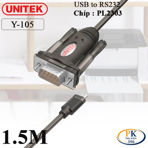 Cáp chuyển USB sang RS232 Serial Unitek Y-105 chip PL2303 dài 1.5M