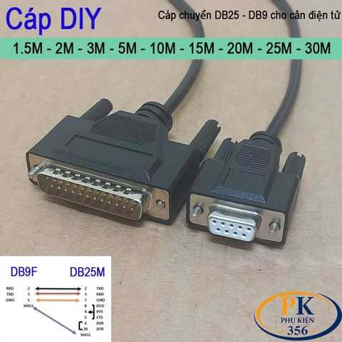 Cáp chuyển DB25 dương sang DB9 âm dùng cho cân điện tử DB25M to DB9F dài 1M–30M