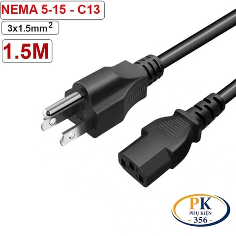 Dây Nguồn Máy Tính C13 3 chân Chuẩn US Mỹ Lõi Đồng 3x1.5mm² An Toàn, Bền Bỉ- đầu NEMA 5-15
