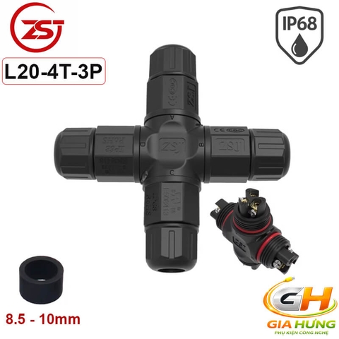 Đầu Cút Nối Chia Dây Điện Chống Nước IP68 4 Ngả ZSJ L20-4T-2P Dùng Cho Dây 2.5mm²
