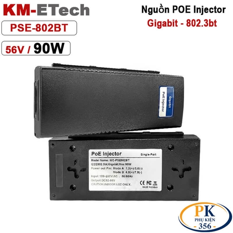 Bộ nguồn Adapter POE+ Gigabit injecter 56V 90W chuẩn IEEE802.3bt KM-Etech PSE802BT