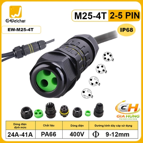 Đầu Nối Chia Dây Điện 1 Vào 3 Ra Chống Nước IP68 Eweichat EW-M25-4T