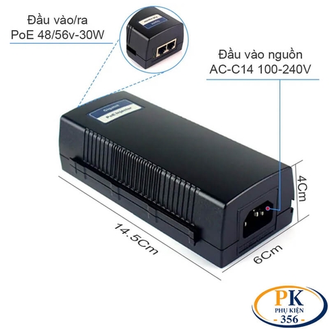 Bộ nguồn Adapter POE injecter 48V-56V 30W Gigabit chuẩn IEE802.3af KM-Etech PSE801G