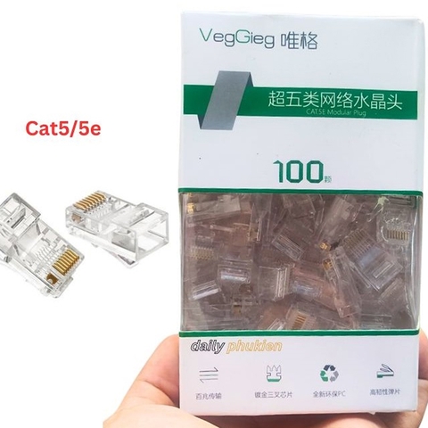 Hạt mạng, đầu bấm RJ45 CAT5E UTP VEGGIEG V-E003 (Hộp 100 hạt)