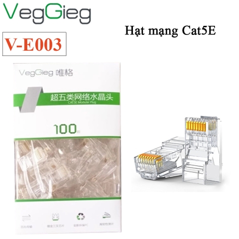 Hạt mạng, đầu bấm RJ45 CAT5E UTP VEGGIEG V-E003 (Hộp 100 hạt)