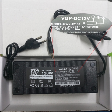 Nguồn Adapter 12V-10A 120W chân 5.5 x 2.5mm chính hãng TTA QWY-12100