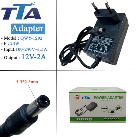 Nguồn Adapter 12V-2A chân 5.5 x 2.5mm chính hãng TTA QWY-1202