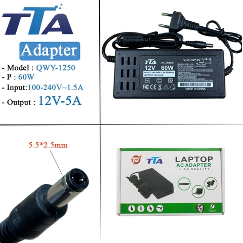 Nguồn Adapter 12V-2A chân 5.5 x 2.5mm chính hãng TTA QWY-1202